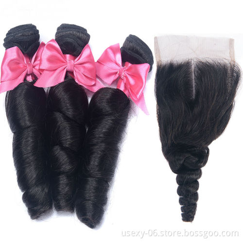 Usexy Top Quality 100% Human Hair Bundles Loose Wave Raw Malaysian Hair Bundles With Closure